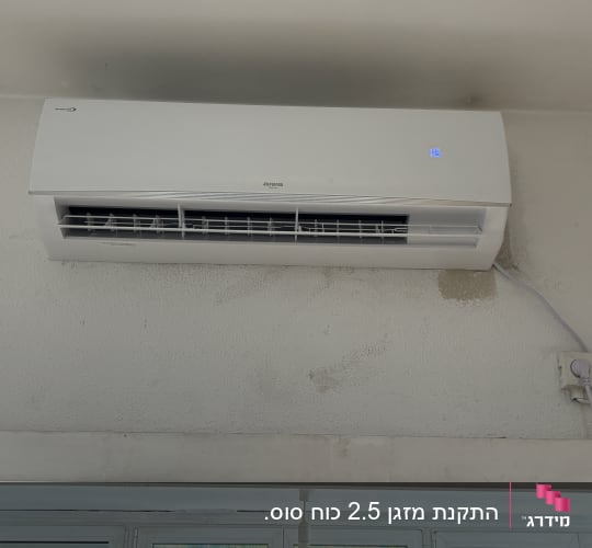 מזגן מותקן על קיר עם חוט חשמל